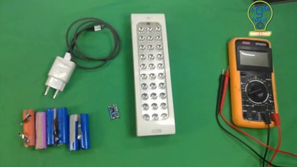 تحويل كشاف الطواريء لبطاريات ليثيوم وشحن usb Emergency light with 18650 Lithium batteries