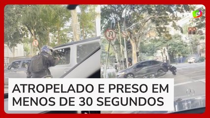 Assaltante é atropelado e preso segundos após não conseguir roubar carro blindado em São Paulo