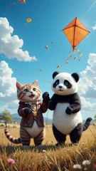 Cat and panda friendship