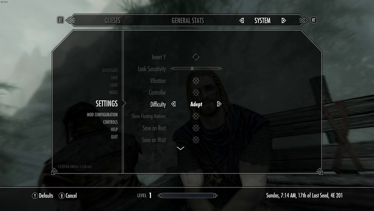 Skyrim SE. Some problem where game is in wrong spot when exiting settings