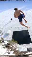 Man jumps 200ft onto ice 🧊 -- Faces life-threatening mistake ⚠️ #shorts