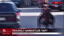 Mersin'de ön tekerini kaldırarak motosiklet süren şahsa 41 bin lira ceza kesildi