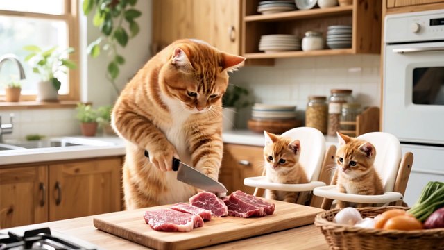 Mama Cat’s Loving Labor: Crafting Beef & Potato Stew for Her Kittens