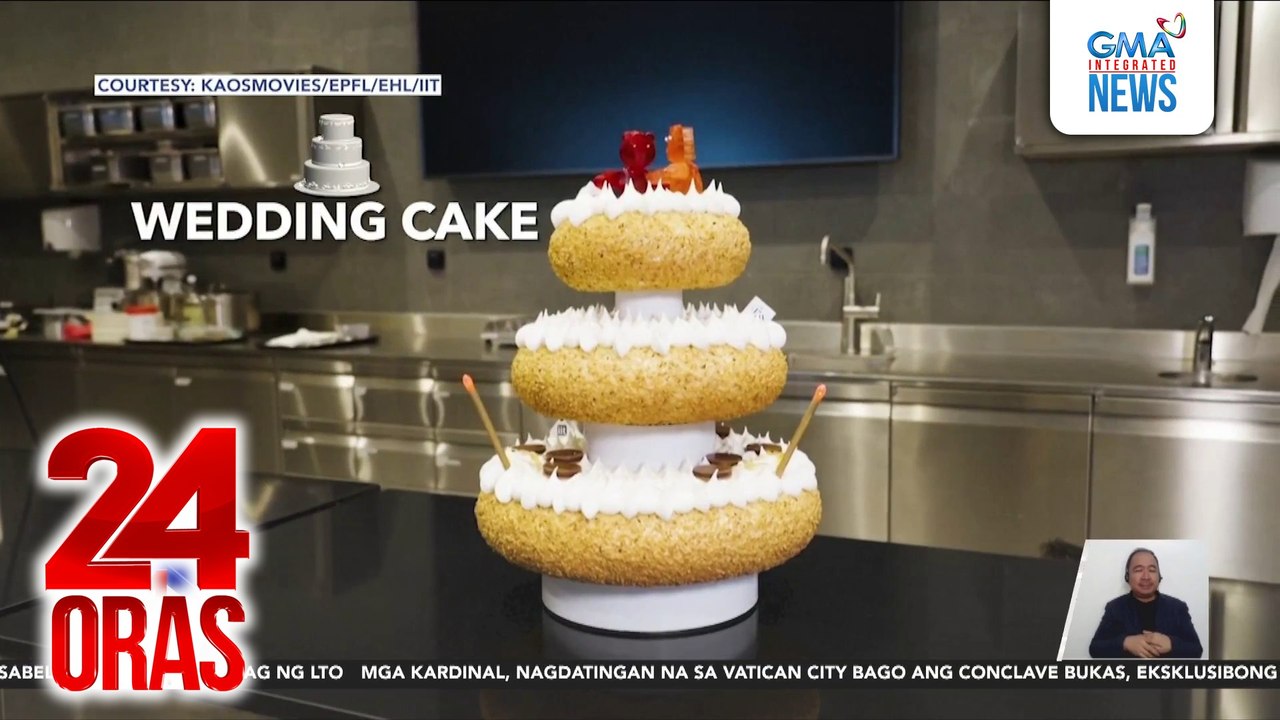Wedding cake na may sumasayaw na cake toppers at led candles na may edible battery, dinevelop ng mga eksperto at pastry chef mula Switzerland at Italy | 24 Oras