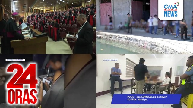 24 Oras: (Part 1) 10 kabilang ang 9 na menor de edad, nasagip matapos umanong pagtrabahuin sa isang compound; mga nagbebenta ng matataas na kalibre ng ilegal na armas at baril online, arestado; pagsuporta sa sunod na Santo Papa, tiniyak ng mga..., atbp.