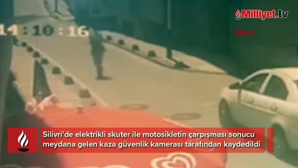 Silivri'de motorsiklet ile skuterin çarpıştığı kaza güvenlik kamerasında