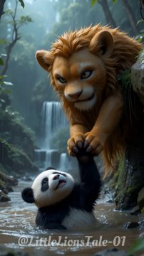 Lion Cub Saves Panda Cub from Jungle Flood – Heartwarming Animal Rescue Story