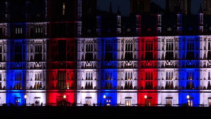 London's Westminster lights up to mark 80 years since end of WWII