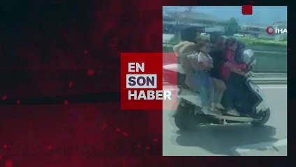 Bursa'da motosiklete 5 kişi binen aile yürekleri ağza getirdi