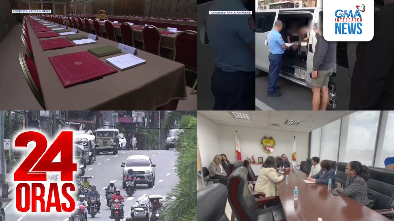 24 Oras: (Part 1) 1AM (PHL time) posibleng maglabas ng usok para malaman kung may Santo Papa na; babaeng nasa likod umano ng "fuel investment trading," arestado; PUV consolidation, binuksan sa mga rutang wala pang 60% ang nagko-consolidate, atbp.