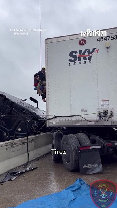 Un homme coincé dans son camion suspendu dans le vide
