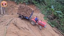 Tractor Carrying Wood Faces Dangerous Curves  A Challenging Journey