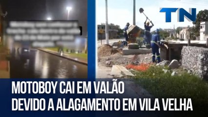 Motoboy cai em valão devido a alagamento em Vila Velha