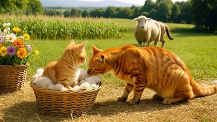 Mama Cat Trims Fur on the Farm and Makes Tiger Hat For Kittens At Home 🐾🧶🎩