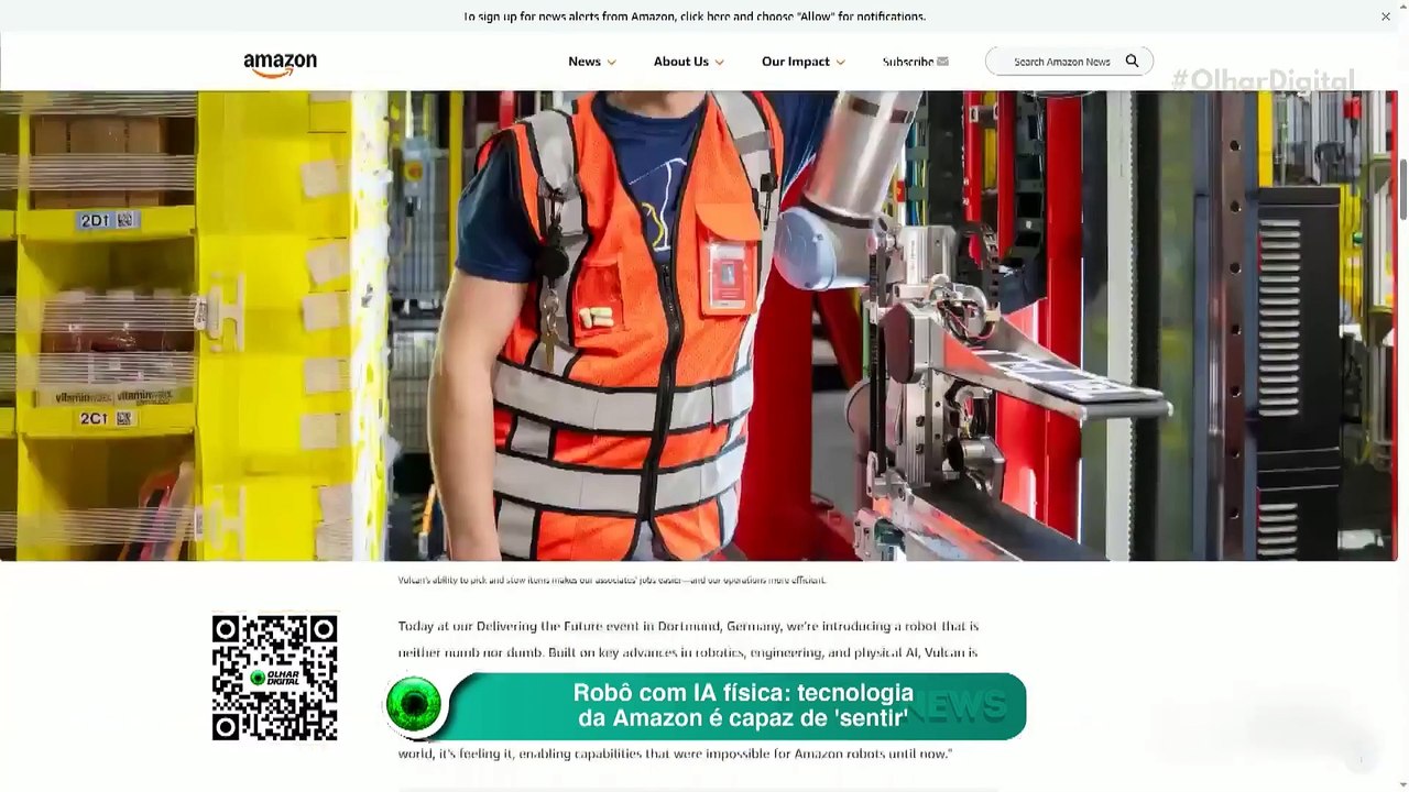 Robô com IA física tecnologia da Amazon é capaz de "sentir"