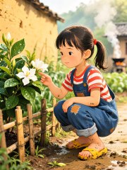 Japanese baby girl playing with enjoy