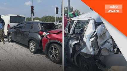 Lori terbabas langgar 5 kenderaan, ibu, anak parah akibat tersepit