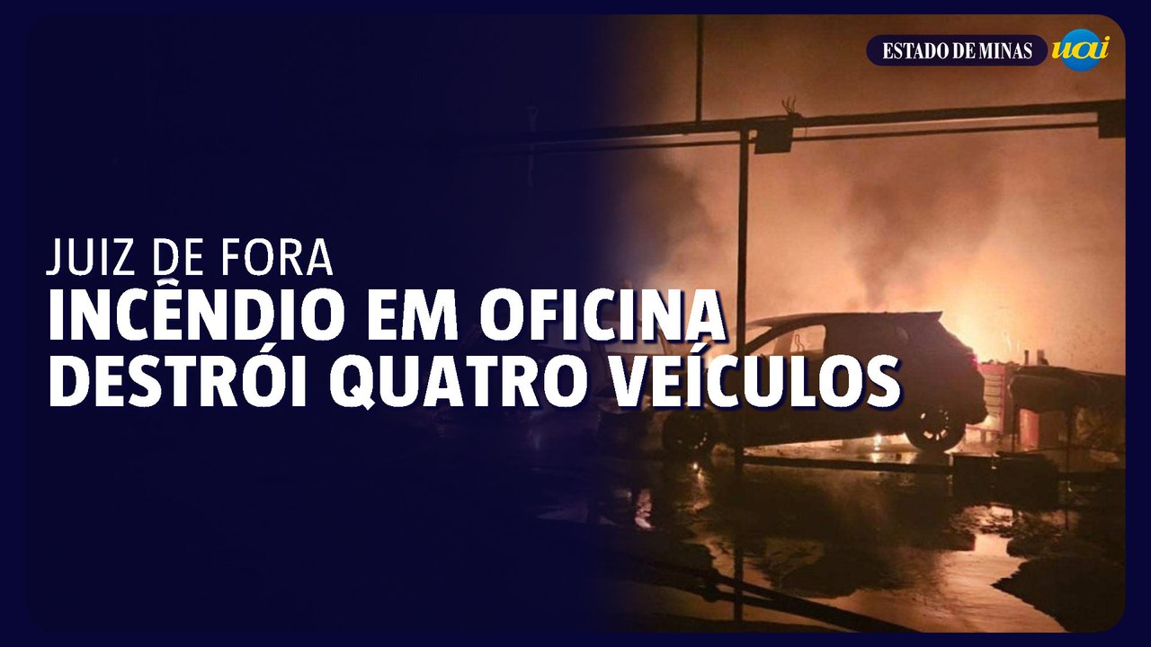 Incêndio em oficina automotiva destrói quatro veículos em Juiz de Fora