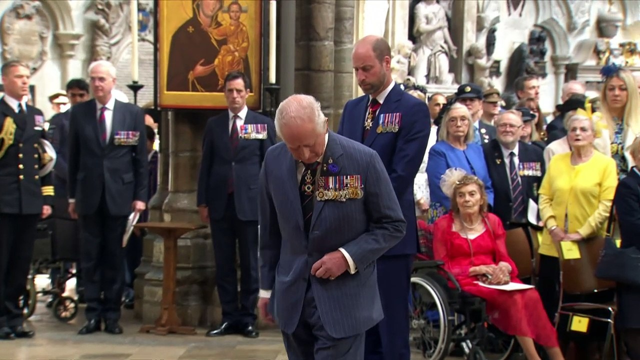 King Charles and Prince William lay wreaths for VE Day