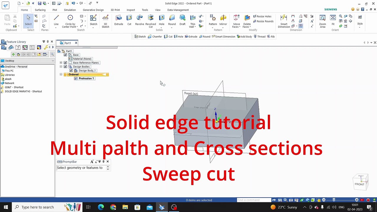 31. solid edge multiple path and cross section sweep cut