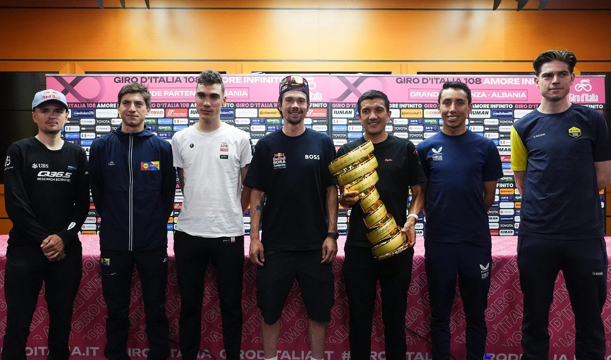 Cycling - Giro d'Italia 2025 - One day before the Start... Top riders full press conference with Primoz Roglic, Juan Ayuso, Wout Van Aert...