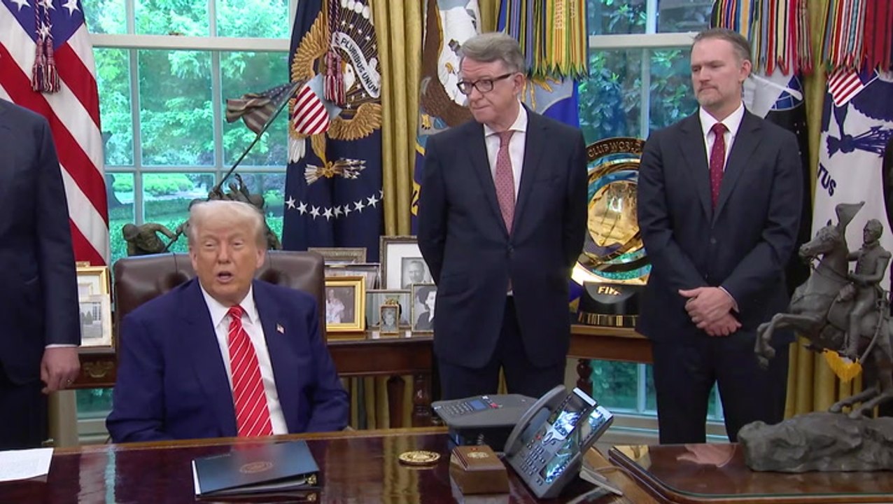 Donald Trump gushes over British ambassador’s ‘beautiful accent’ during trade deal announcement