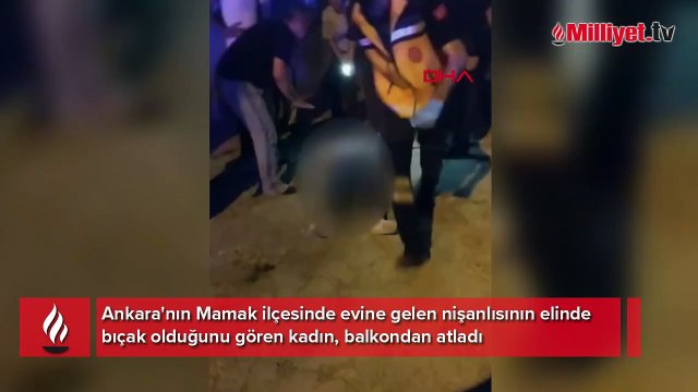Eski nişanlısının elinde bıçak gören kadın kendisini balkondan attı