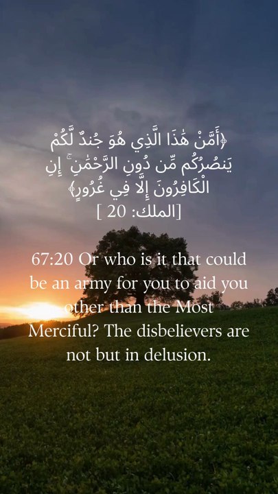 67:20 یا وہ کون ہے جو تمہاری مدد کر سکے رحمٰن کے سوا کوئی لشکر؟  کافر نہیں ہیں مگر دھوکے میں۔