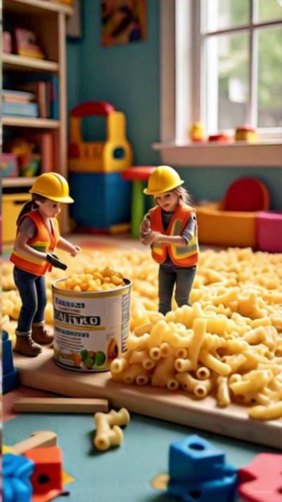 The Tiny workers build macaroni and cheese factory