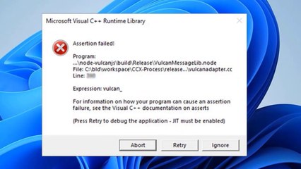Solved - Microsoft visual C++ runtime library assertion failed adobe