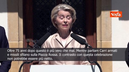 Giornata Europa, von der Leyen: In Russia sfilano carri armati, noi onoriamo costruttori pace
