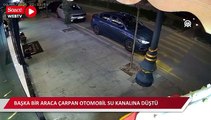 Kontrolden çıkan otomobil başka araca çarparak su kanalına uçtu