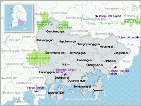 Map of South Gyeongsang Province. Peta Provinsi Gyeongsang Selatan. South Gyeongsang Province Map. Map of Province of South Gyeongsang. Province of South Gyeongsang Map. Peta Gyeongsang Selatan. 경상남도 지도. 경남 지도. Carte de la province du Gyeongsang du Sud