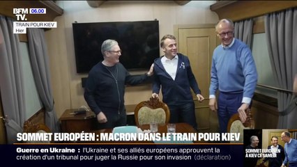 Sommet européen: Emmanuel Macron, Keir Starmer et Friedrich Merz en route pour Kiev en train