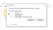 How do I delete a .ISO file that is open in the system