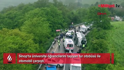 Sinop'ta öğrencileri taşıyan otobüs devrildi!
