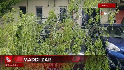 Kayseri'de rüzgarda kırılan ağaç dalı otomobillerin üzerine düştü