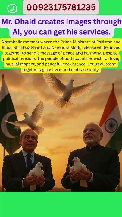 A symbolic moment where the Prime Ministers of Pakistan and India, Shahbaz Sharif and Narendra Modi, release white doves together to send a message of peace and harmony. Despite political tensions