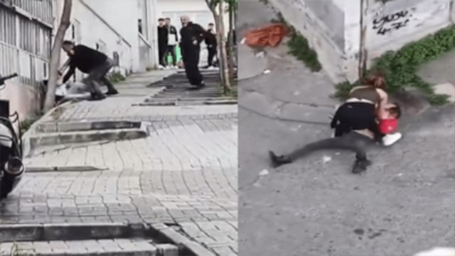 Dehşet anları: Bıçak çeken kişinin kafasında şişe kırdı, kadınlar birbirine girdi