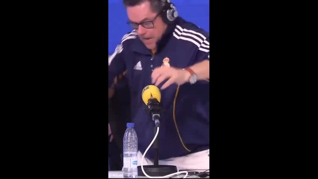 Roncero disfrutando con el 0-2, golazo de Kylian Mbappé en el Clásico