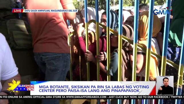 Mga botante, siksikan pa rin sa labas ng voting center pero paisa-isa lang ang pinapapasok | Eleksyon 2025