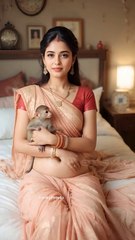 Beautiful indian lady playing with her cute baby monkey - FunkyPets4u