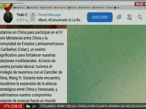 Canciller Yván Gil arriba a China para participar en el IV Foro Ministerial