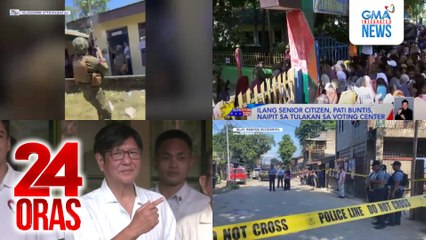 24 Oras: (Part 1) Mga naggigiriang supporter, pinaghiwalay ng PHL Army sa pamamagitan ng mga warning shot; ilang senior citizen, pati buntis, naipit sa tulakan sa voting center; 2 volunteer watcher ng isang kandidato, patay sa pamamaril, 7 sugatan, atbp.