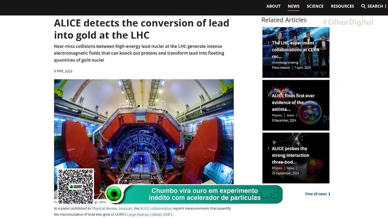 Chumbo vira ouro em experimento inédito com acelerador de partículas