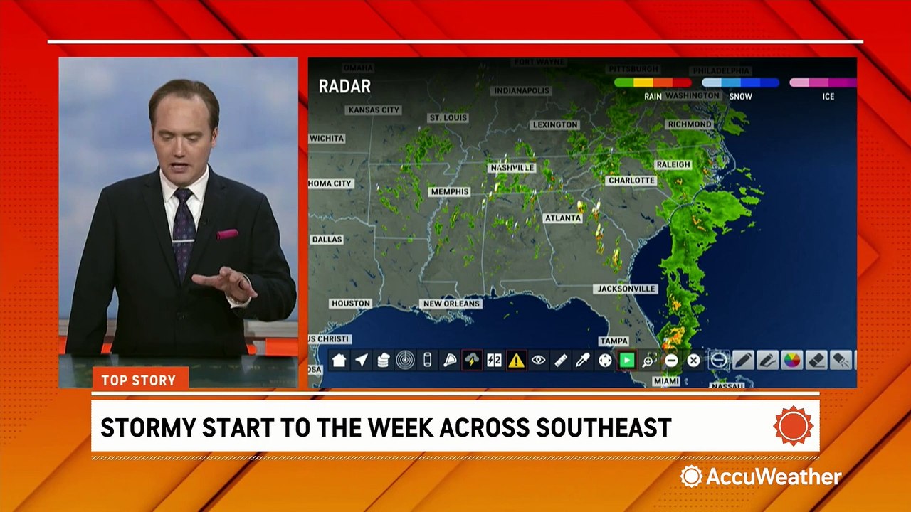 Thunderstorms work their way up the Southeast