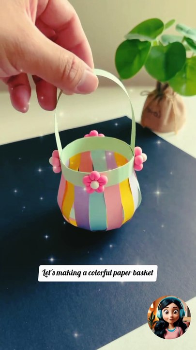 DIY Paper Strip Basket – Easy & Beautiful Craft Idea!  Caption: Turn simple paper strips into a stunning handmade basket! This DIY project is fun, eco-friendly, and perfect for storing little items or just showing off your creativity. Would you make one?