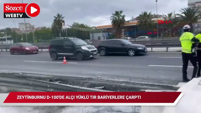 Zeytinburnu D-100'de alçı yüklü TIR bariyerlere çarptı; trafik yoğunluğu oluştu