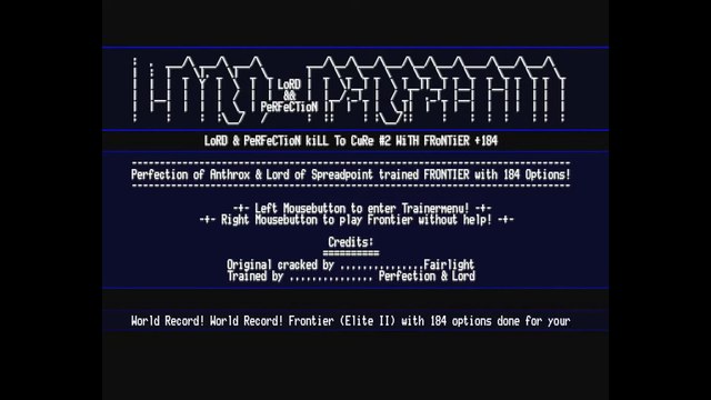 Amiga Trainer Intro Frontier Elite II by Anthrox and Spreadpoint (1993)