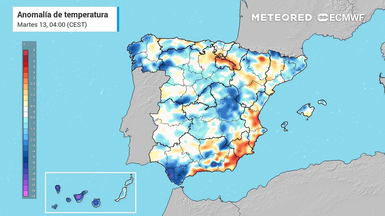 Evolución de las anomalías de temperatura previstas en superficie para los próximos días.